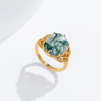 Luxurious Geometric Sterling Silver Plating Moss Agate 10k Gold Plated Open Rings main image 5