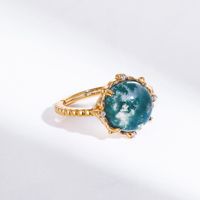 Glam Luxurious Geometric Round Sterling Silver Plating Rhinestones Moss Agate Gold Plated Open Rings main image 4