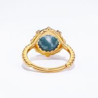 Glam Luxurious Geometric Round Sterling Silver Plating Rhinestones Moss Agate Gold Plated Open Rings main image 5