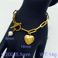 Stainless Steel 18K Gold Plated Simple Style Chain Heart Shape Bracelets Necklace sku image 8