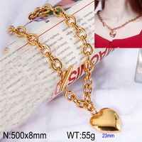 Stainless Steel 18K Gold Plated Simple Style Chain Heart Shape Bracelets Necklace sku image 9