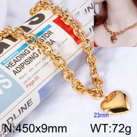 Stainless Steel 18K Gold Plated Simple Style Chain Heart Shape Bracelets Necklace sku image 10