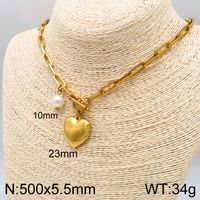 Stainless Steel 18K Gold Plated Simple Style Chain Heart Shape Bracelets Necklace sku image 12