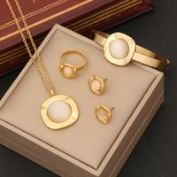 Stainless Steel 18K Gold Plated Commute Plating Inlay Round Opal Pendant Necklace main image 1