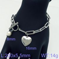 Stainless Steel 18K Gold Plated Simple Style Chain Heart Shape Bracelets Necklace sku image 7