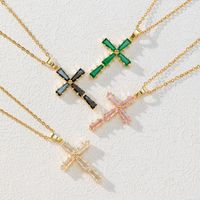 Simple Style Cross Copper Plating Inlay Artificial Crystal Pendant Necklace main image 1