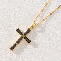 Simple Style Cross Copper Plating Inlay Artificial Crystal Pendant Necklace main image 5