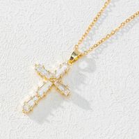 Simple Style Cross Copper Plating Inlay Artificial Crystal Pendant Necklace main image 4