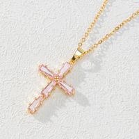 Simple Style Cross Copper Plating Inlay Artificial Crystal Pendant Necklace main image 3