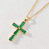 Simple Style Cross Copper Plating Inlay Artificial Crystal Pendant Necklace sku image 3