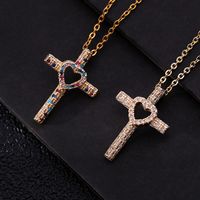Cool Style Shiny Cross Heart Shape Copper Plating Hollow Out Inlay Zircon Pendant Necklace main image 1
