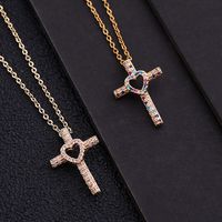Cool Style Shiny Cross Heart Shape Copper Plating Hollow Out Inlay Zircon Pendant Necklace main image 3