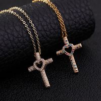 Cool Style Shiny Cross Heart Shape Copper Plating Hollow Out Inlay Zircon Pendant Necklace main image 4