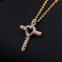 Cool Style Shiny Cross Heart Shape Copper Plating Hollow Out Inlay Zircon Pendant Necklace sku image 1