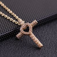 Cool Style Shiny Cross Heart Shape Copper Plating Hollow Out Inlay Zircon Pendant Necklace sku image 2