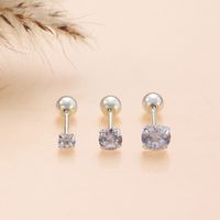 1 Pair Ig Style Lady Round Inlay Alloy Zircon Ear Studs Cartilage Earrings main image 3