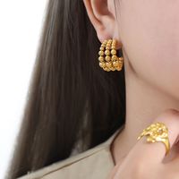 1 Pair Hip-hop Vintage Style Simple Style C Shape Ball Patchwork Plating Titanium Steel 18k Gold Plated Ear Studs main image 4