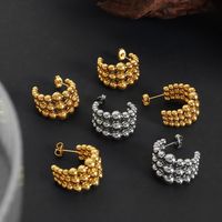 1 Pair Hip-hop Vintage Style Simple Style C Shape Ball Patchwork Plating Titanium Steel 18k Gold Plated Ear Studs main image 6