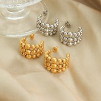 1 Pair Hip-hop Vintage Style Simple Style C Shape Ball Patchwork Plating Titanium Steel 18k Gold Plated Ear Studs main image 2