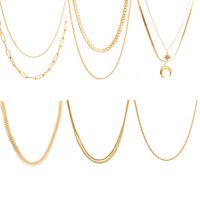 Hip-hop Star Moon Solid Color Stainless Steel Hollow Out 16k Gold Plated Layered Necklaces main image 1