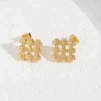 1 Pair Elegant Luxurious Classic Style Grid Asymmetrical Plating Copper 14k Gold Plated Ear Studs main image 5