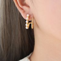 1 Pair Simple Style Solid Color Inlay 304 Stainless Steel Artificial Pearls Zircon Earrings main image 3