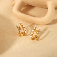 1 Pair Simple Style Solid Color Inlay 304 Stainless Steel Artificial Pearls Zircon Earrings main image 5