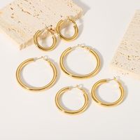 1 Pair Vintage Style Simple Style Solid Color Plating Stainless Steel 18K Gold Plated Hoop Earrings main image 4