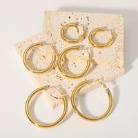 1 Pair Vintage Style Simple Style Solid Color Plating Stainless Steel 18K Gold Plated Hoop Earrings main image 3