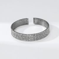 Streetwear Solid Color Titanium Steel Plating Inlay Rhinestones Silver Plated Cuff Bracelets main image 5
