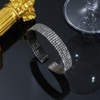Streetwear Solid Color Titanium Steel Plating Inlay Rhinestones Silver Plated Cuff Bracelets main image 4