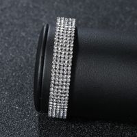 Streetwear Solid Color Titanium Steel Plating Inlay Rhinestones Silver Plated Cuff Bracelets main image 2