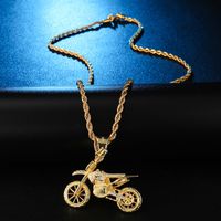 Casual Motorcycle Stainless Steel Copper Inlay Zircon Unisex Pendant Necklace main image 3
