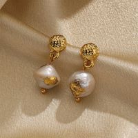 1 Pair Classical Retro Round Plating Inlay Copper Freshwater Pearl 18k Gold Plated Silver Plated Drop Earrings main image 4