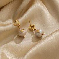 1 Pair Classical Retro Round Plating Inlay Copper Freshwater Pearl 18k Gold Plated Silver Plated Drop Earrings main image 6