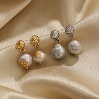 1 Pair Classical Retro Round Plating Inlay Copper Freshwater Pearl 18k Gold Plated Silver Plated Drop Earrings main image 3