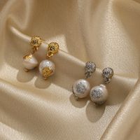1 Pair Classical Retro Round Plating Inlay Copper Freshwater Pearl 18k Gold Plated Silver Plated Drop Earrings main image 1