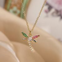 Simple Style Dragonfly Copper Plating Inlay Zircon 18k Gold Plated Pendant Necklace main image 5
