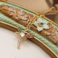 Simple Style Dragonfly Copper Plating Inlay Zircon 18k Gold Plated Pendant Necklace main image 3