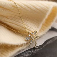 Simple Style Dragonfly Copper Plating Inlay Zircon 18k Gold Plated Pendant Necklace main image 4