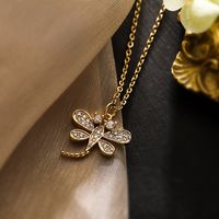 Simple Style Dragonfly Copper Plating Inlay Zircon 18k Gold Plated Pendant Necklace sku image 1