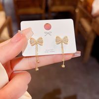 1 Pair Simple Style Bow Knot Inlay Alloy Artificial Gemstones Pearl Drop Earrings main image 1
