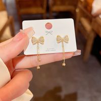 1 Pair Simple Style Bow Knot Inlay Alloy Artificial Gemstones Pearl Drop Earrings sku image 1