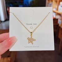 Simple Style Starfish Titanium Steel Plating Inlay Artificial Gemstones Gold Plated Necklace main image 1