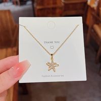 Simple Style Starfish Titanium Steel Plating Inlay Artificial Gemstones Gold Plated Necklace main image 3