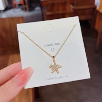Simple Style Starfish Titanium Steel Plating Inlay Artificial Gemstones Gold Plated Necklace main image 2