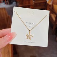 Simple Style Starfish Titanium Steel Plating Inlay Artificial Gemstones Gold Plated Necklace sku image 1