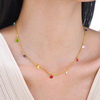 Stainless Steel Gold Plated Fashion Plating Inlay Colorful Zircon Necklace sku image 4