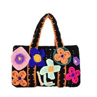 Women's Medium Knit Flower Streetwear Square Open Straw Bag sku image 2