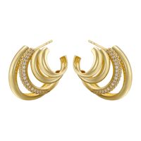 1 Pair Elegant Vacation Modern Style C Shape Layered Plating Inlay Copper Zircon 18k Gold Plated Ear Studs main image 2